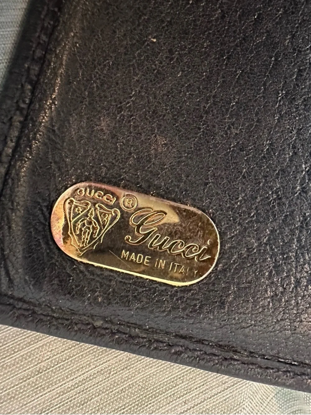 Vintage Gucci Wallet Coated Canvas Navy Blue Classic GG Card slots kiss lock